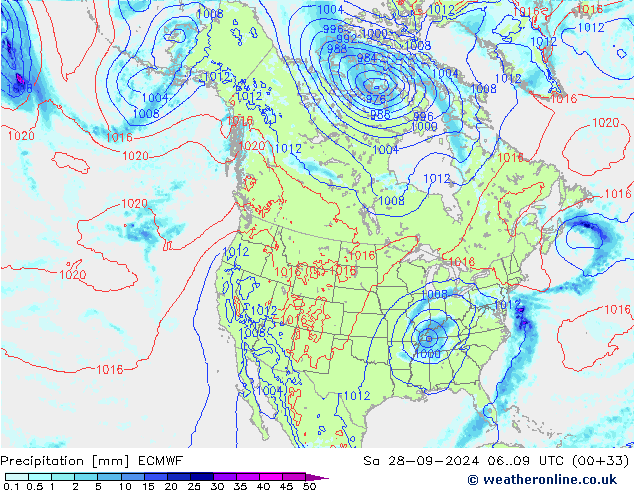 Srážky ECMWF So 28.09.2024 09 UTC