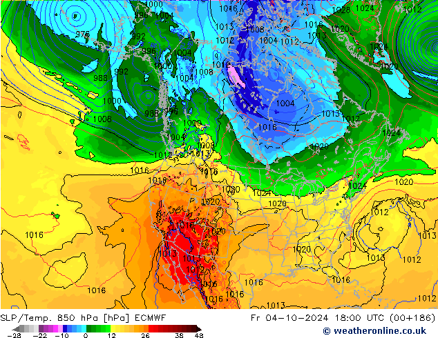 SLP/Temp. 850 hPa ECMWF vr 04.10.2024 18 UTC