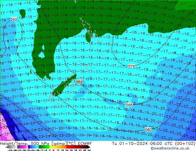 Z500/Rain (+SLP)/Z850 ECMWF mar 01.10.2024 06 UTC