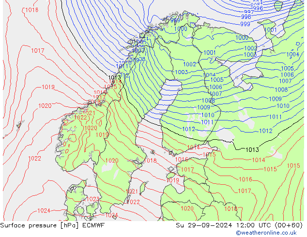 Atmosférický tlak ECMWF Ne 29.09.2024 12 UTC