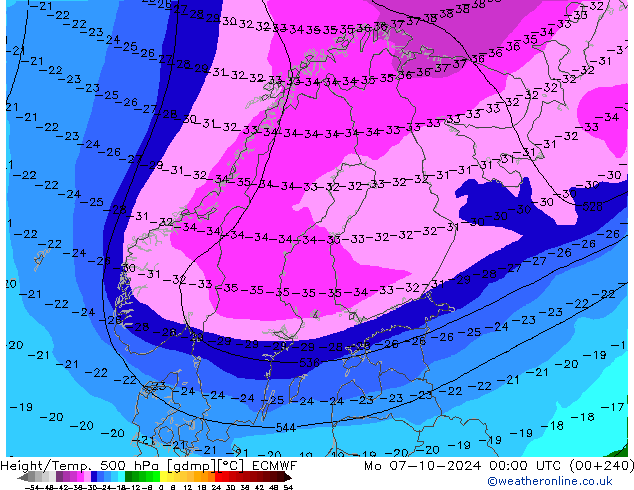 Geop./Temp. 500 hPa ECMWF lun 07.10.2024 00 UTC