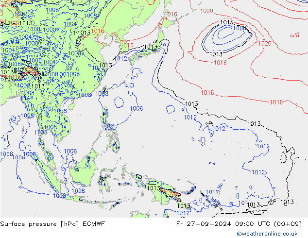 Pressione al suolo ECMWF ven 27.09.2024 09 UTC