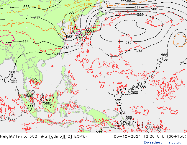 Z500/Rain (+SLP)/Z850 ECMWF Qui 03.10.2024 12 UTC