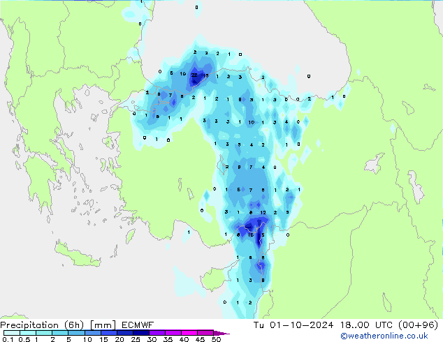 Z500/Rain (+SLP)/Z850 ECMWF Ter 01.10.2024 00 UTC