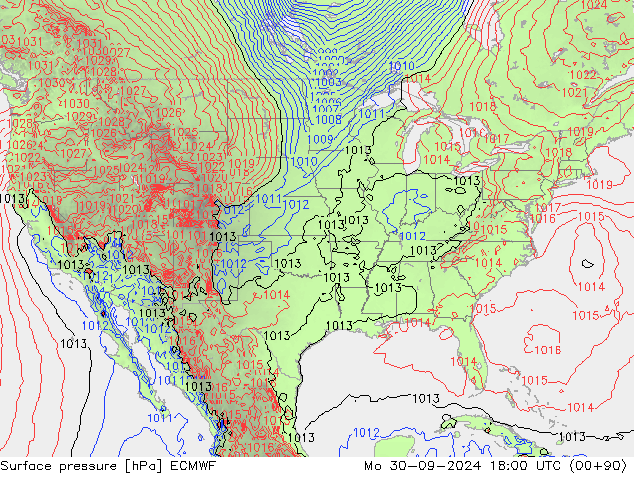 Surface pressure ECMWF Mo 30.09.2024 18 UTC