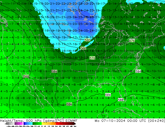 Height/Temp. 500 hPa ECMWF Mo 07.10.2024 00 UTC