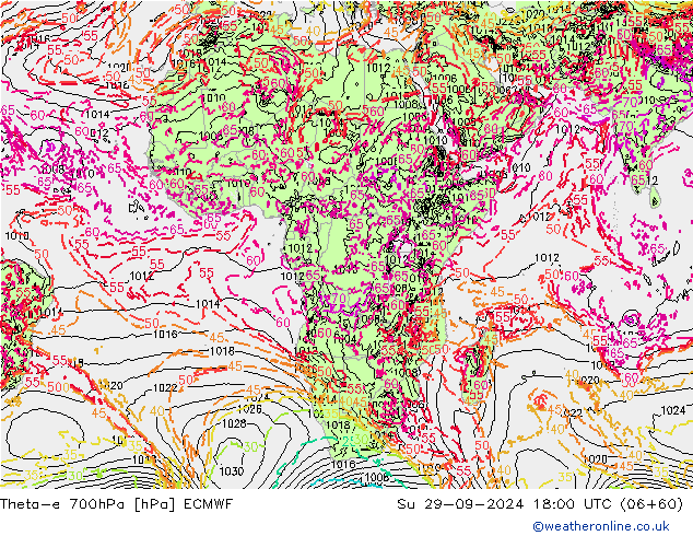 Theta-e 700hPa ECMWF zo 29.09.2024 18 UTC