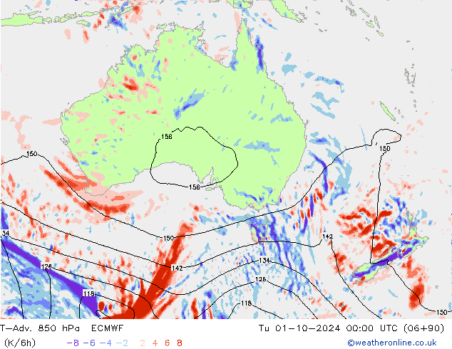 T-Adv. 850 hPa ECMWF di 01.10.2024 00 UTC