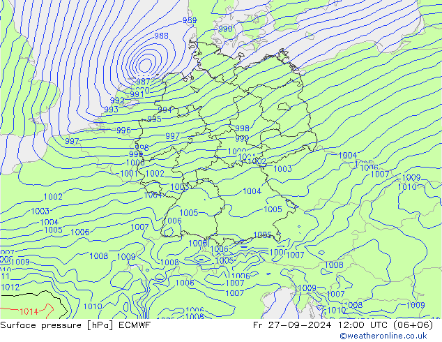 Luchtdruk (Grond) ECMWF vr 27.09.2024 12 UTC