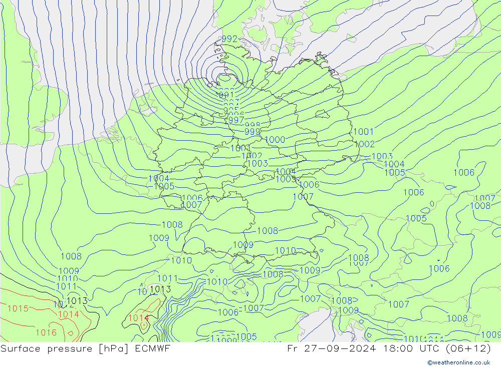 地面气压 ECMWF 星期五 27.09.2024 18 UTC