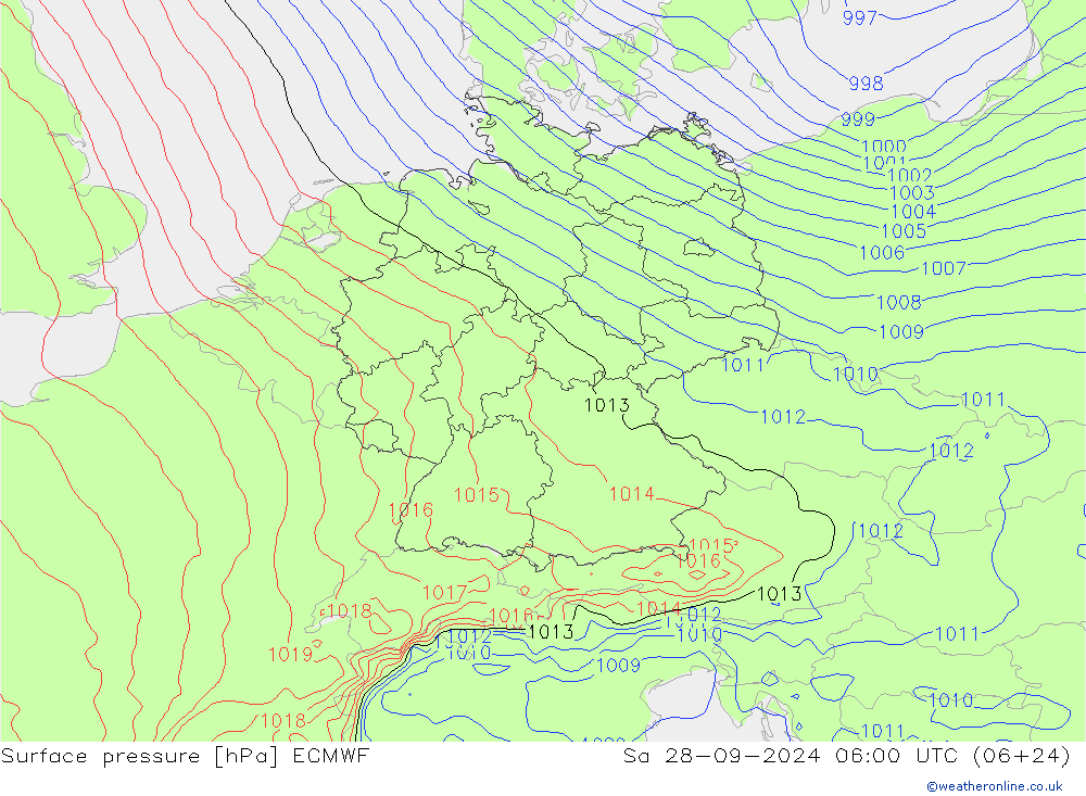 地面气压 ECMWF 星期六 28.09.2024 06 UTC