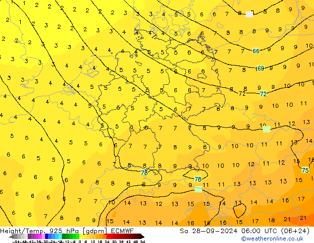 Height/Temp. 925 hPa ECMWF 星期六 28.09.2024 06 UTC