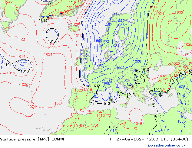 Luchtdruk (Grond) ECMWF vr 27.09.2024 12 UTC