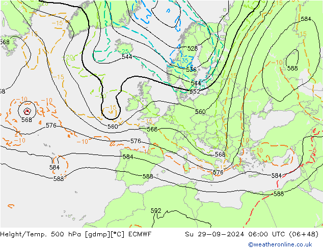 Z500/Regen(+SLP)/Z850 ECMWF zo 29.09.2024 06 UTC