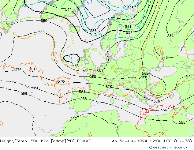 Hoogte/Temp. 500 hPa ECMWF ma 30.09.2024 12 UTC