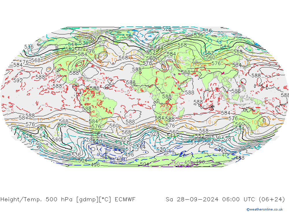 Z500/Rain (+SLP)/Z850 ECMWF 星期六 28.09.2024 06 UTC