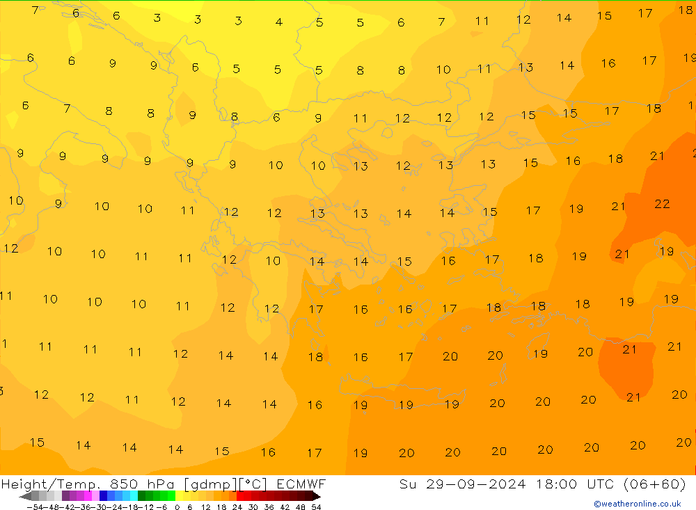 Hoogte/Temp. 850 hPa ECMWF zo 29.09.2024 18 UTC