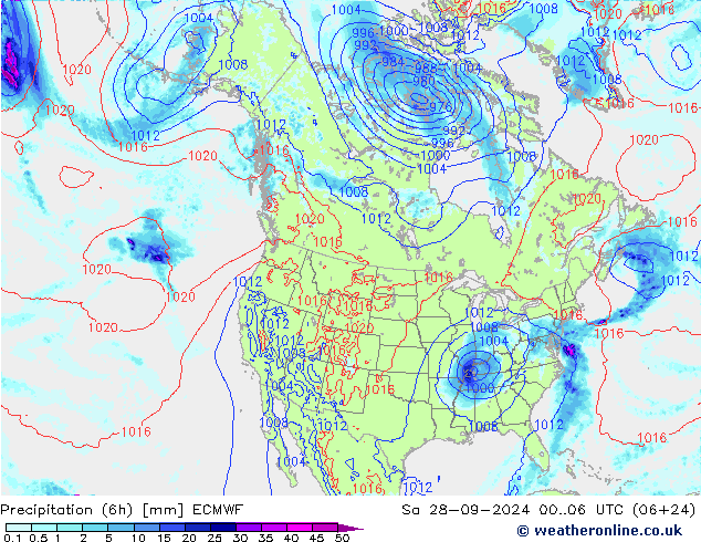 Z500/Rain (+SLP)/Z850 ECMWF 星期六 28.09.2024 06 UTC