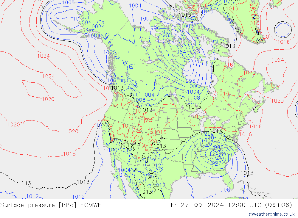 地面气压 ECMWF 星期五 27.09.2024 12 UTC