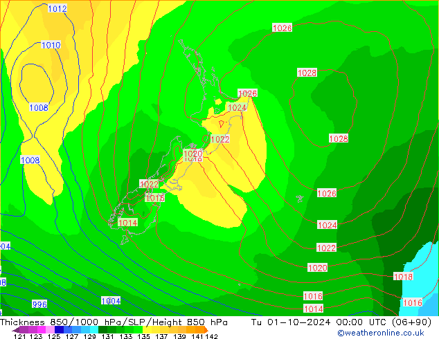 Dikte 850-1000 hPa ECMWF di 01.10.2024 00 UTC