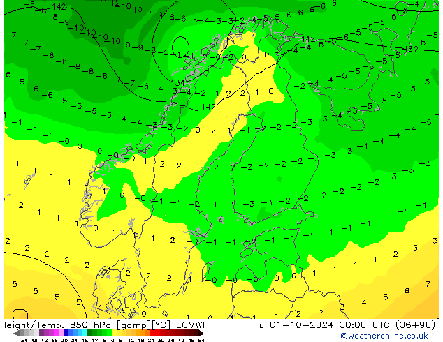 Height/Temp. 850 hPa ECMWF 星期二 01.10.2024 00 UTC