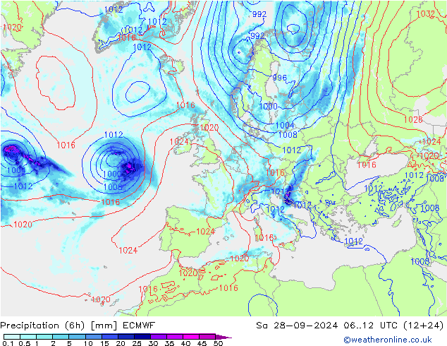 Z500/Regen(+SLP)/Z850 ECMWF za 28.09.2024 12 UTC