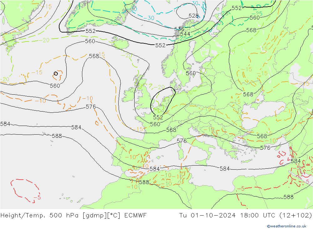 Z500/Regen(+SLP)/Z850 ECMWF di 01.10.2024 18 UTC