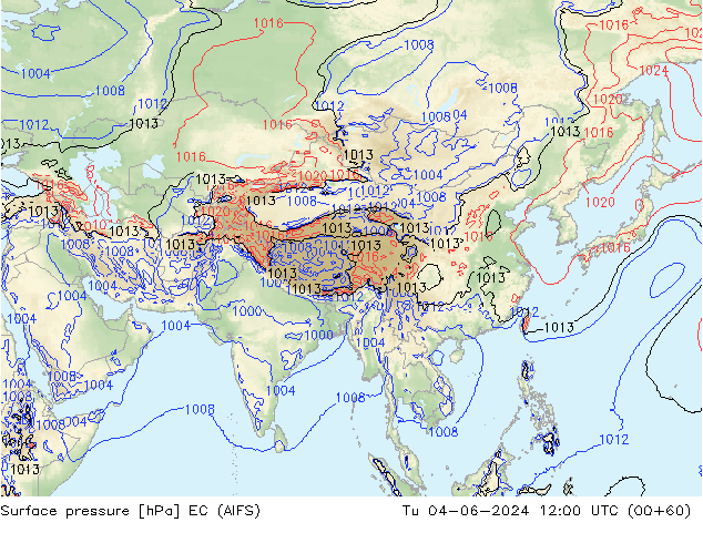 Surface pressure EC (AIFS) Tu 04.06.2024 12 UTC