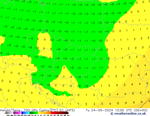 Yükseklik/Sıc. 700 hPa EC (AIFS) Sa 04.06.2024 12 UTC