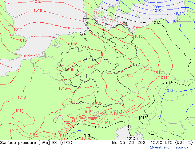 Atmosférický tlak EC (AIFS) Po 03.06.2024 18 UTC