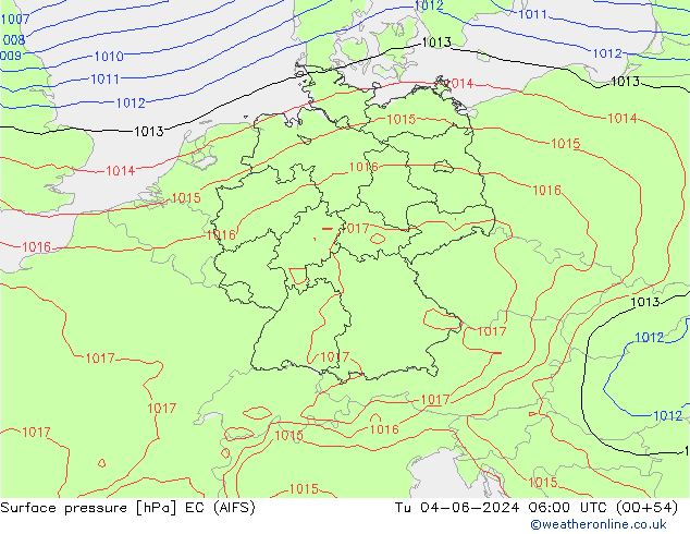 Atmosférický tlak EC (AIFS) Út 04.06.2024 06 UTC