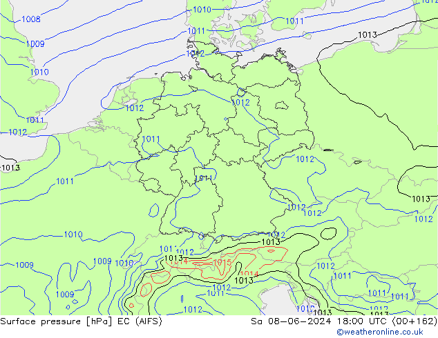 Surface pressure EC (AIFS) Sa 08.06.2024 18 UTC