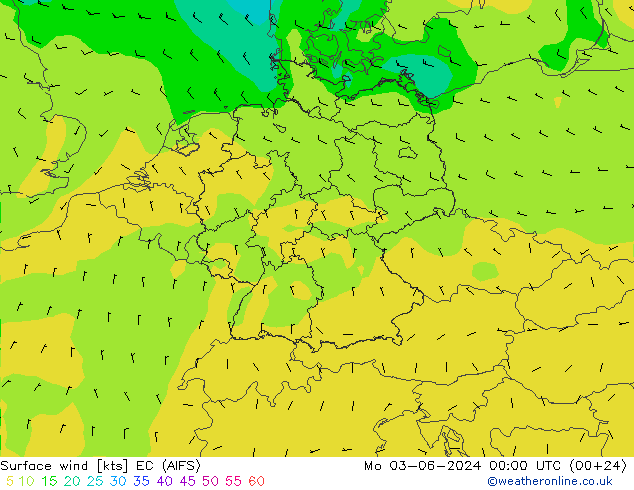 Surface wind EC (AIFS) Mo 03.06.2024 00 UTC