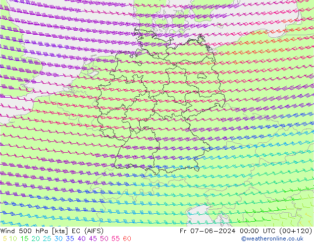 Wind 500 hPa EC (AIFS) Fr 07.06.2024 00 UTC