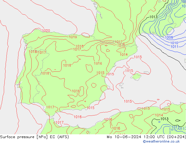 приземное давление EC (AIFS) пн 10.06.2024 12 UTC