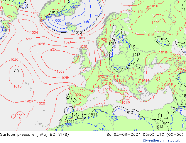 Surface pressure EC (AIFS) Su 02.06.2024 00 UTC