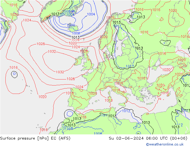 Surface pressure EC (AIFS) Su 02.06.2024 06 UTC