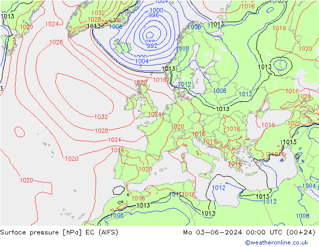ciśnienie EC (AIFS) pon. 03.06.2024 00 UTC