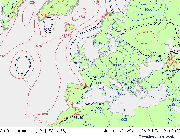 приземное давление EC (AIFS) пн 10.06.2024 00 UTC
