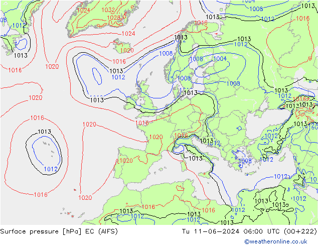 Pressione al suolo EC (AIFS) mar 11.06.2024 06 UTC