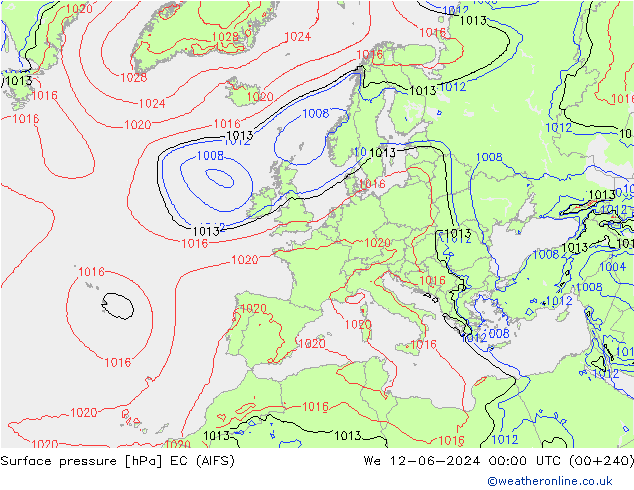 Pressione al suolo EC (AIFS) mer 12.06.2024 00 UTC