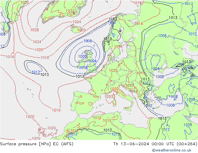 Luchtdruk (Grond) EC (AIFS) do 13.06.2024 00 UTC