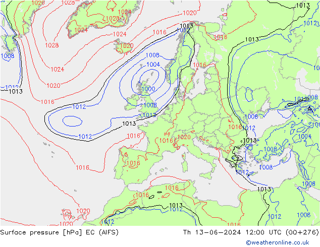ciśnienie EC (AIFS) czw. 13.06.2024 12 UTC
