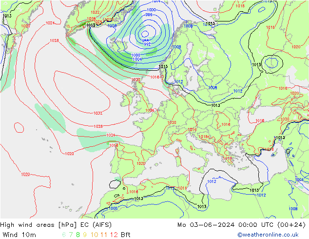 High wind areas EC (AIFS)  03.06.2024 00 UTC