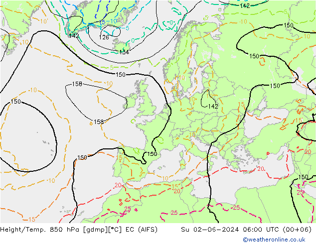 Height/Temp. 850 hPa EC (AIFS) nie. 02.06.2024 06 UTC