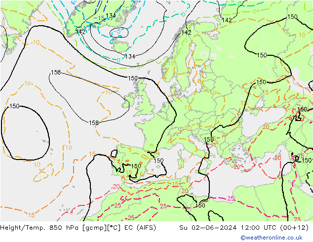 Height/Temp. 850 hPa EC (AIFS) So 02.06.2024 12 UTC