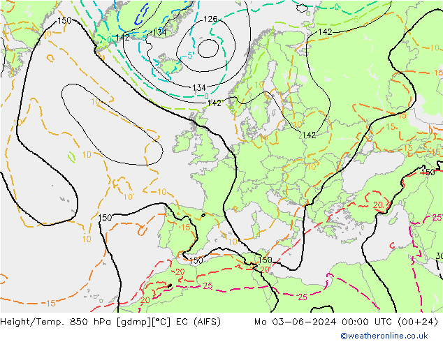 Height/Temp. 850 hPa EC (AIFS) Po 03.06.2024 00 UTC