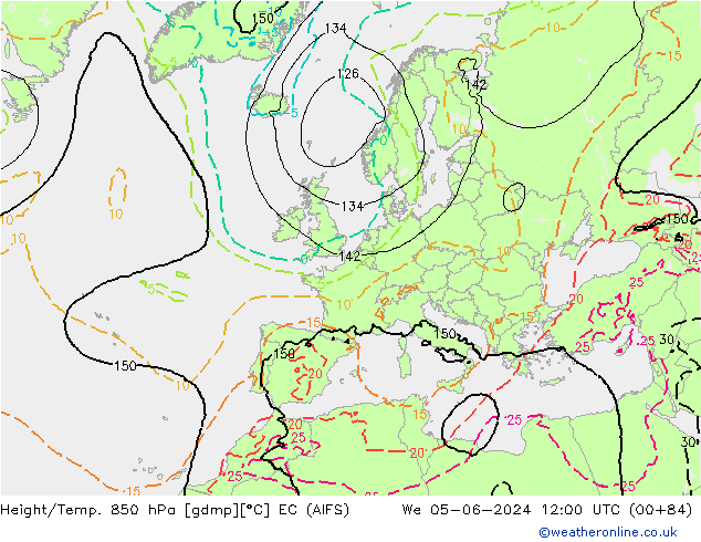 Height/Temp. 850 hPa EC (AIFS) mer 05.06.2024 12 UTC
