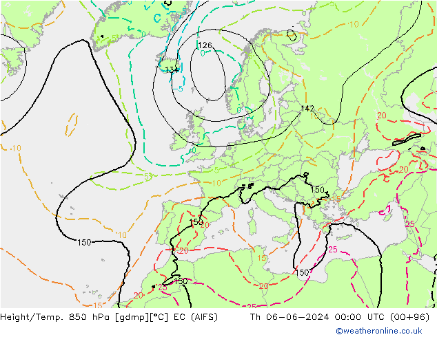 Yükseklik/Sıc. 850 hPa EC (AIFS) Per 06.06.2024 00 UTC