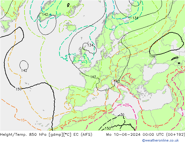 Height/Temp. 850 hPa EC (AIFS) Mo 10.06.2024 00 UTC
